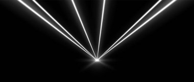 Lazer ışınları, konser ya da gece kulübü ışıkları ışık efekti. Lazerler hareket halinde, soyut bir bakış açısı var. Vektör illüstrasyonu.