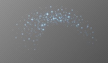 Mavi parıldayan yıldızlar, parlak parçacıklar ışık efekti, şeffaf uçan yıldız tozu dokusu, soyut ışıldayan Noel süslemesi. Vektör illüstrasyonu.