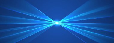 Mavi lazer arka plan, ışıldayan ışınlar ya da neon ışınlar, parlak fütüristik fon. Konser ya da gece kulübü ışıkları. Vektör illüstrasyonu.