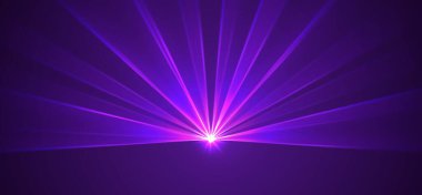 Mor lazer ışınları ya da ışınları, parlak neon hatları, parlak fütüristik arka plan. Konser ya da gece kulübü ışıkları. Vektör illüstrasyonu.