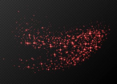 Kırmızı parıldayan yıldızlar, parlak parçacıklar ışık efekti, şeffaf uçan yıldız tozu dokusu, soyut ışıldayan Noel süslemesi. Vektör illüstrasyonu.