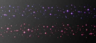 Kusursuz parlak yıldız çizgileri, parlak parçacıklar ışık efekti, şeffaf uçan yıldız tozu arka planı, soyut ışıltı dekorasyonu. Vektör illüstrasyonu.