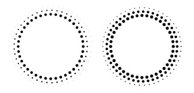 Yarım ton daire çerçeve, radyal noktalar desen, soyut klasik dairesel grafik element. Vektör illüstrasyonu.