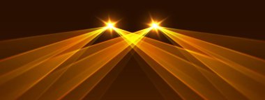 Turuncu lazer arka plan, parlayan ışınlar ya da neon ışınlar, parlak fütüristik fon. Konser ya da gece kulübü ışıkları. Vektör illüstrasyonu.