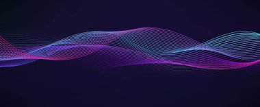 Soundwave soyut müzik arka planı. Grafik ses dalgası ya da eşitleyici konsept. Dalgalı çizgiler, neon akış etkisi. Vektör illüstrasyonu.