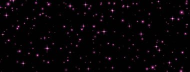 Pembe yıldızlar arka plan, parlak ışıltılar, sihirli parıltılar, yıldızlı gece konsepti. Vektör illüstrasyonu.