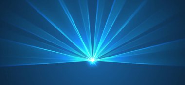 Mavi lazer arka plan, ışıldayan ışınlar ya da neon ışınlar, parlak fütüristik fon. Konser ya da gece kulübü ışıkları. Vektör illüstrasyonu.