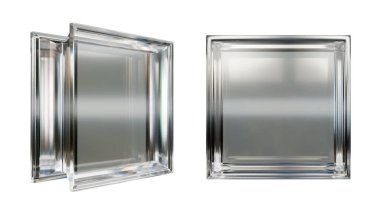  İç tasarım için şeffaf cam blok. Estetik ve modern şekilli. Ev, banyo ve ofis için çeşitli binalar. 3 Boyutlu Hazırlama