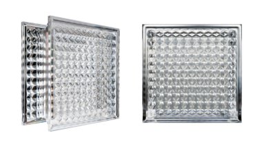  İç tasarım için şeffaf cam blok. Estetik ve modern şekilli. Ev, banyo ve ofis için çeşitli binalar. 3 Boyutlu Hazırlama