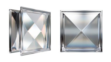  İç tasarım için şeffaf cam blok. Estetik ve modern şekilli. Ev, banyo ve ofis için çeşitli binalar. 3 Boyutlu Hazırlama