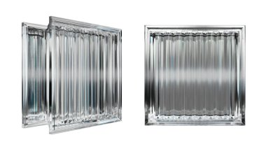  İç tasarım için şeffaf cam blok. Estetik ve modern şekilli. Ev, banyo ve ofis için çeşitli binalar. 3 Boyutlu Hazırlama