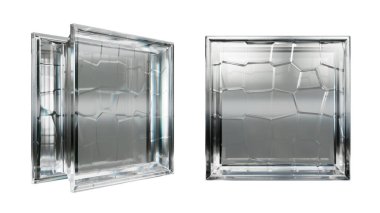  İç tasarım için şeffaf cam blok. Estetik ve modern şekilli. Ev, banyo ve ofis için çeşitli binalar. 3 Boyutlu Hazırlama