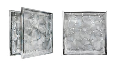  İç tasarım için şeffaf cam blok. Estetik ve modern şekilli. Ev, banyo ve ofis için çeşitli binalar. 3 Boyutlu Hazırlama