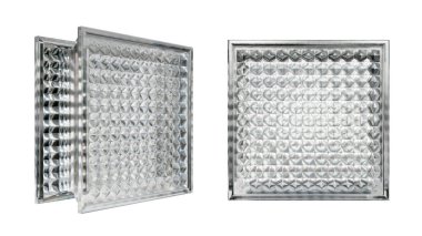  İç tasarım için şeffaf cam blok. Estetik ve modern şekilli. Ev, banyo ve ofis için çeşitli binalar. 3 Boyutlu Hazırlama