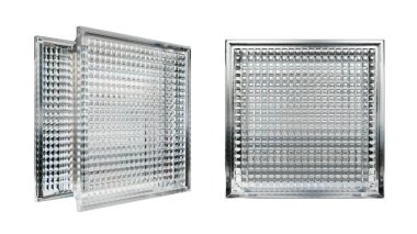  İç tasarım için şeffaf cam blok. Estetik ve modern şekilli. Ev, banyo ve ofis için çeşitli binalar. 3 Boyutlu Hazırlama