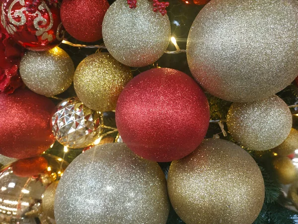 Christmas Decorations Compositions Shiny Balls Tinsel Holiday Background Copy Space — Stock Photo, Image
