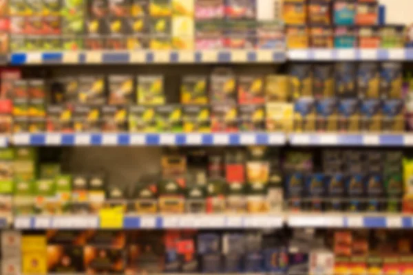 Blur abstract background. Grocery Store concept. Supermarket refrigerator with various products