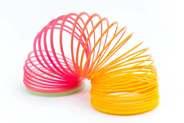 Rainbow Colored Wire Spiral Toy White Background — Stock Photo, Image