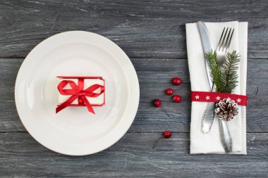 Noel sofrası kurulumu. Tatil geçmişi. Kopyalama alanı olan üst görünüm