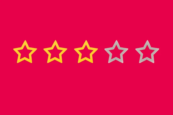 Gold, gray, silver five star shape on a red background. The best excellent business services rating customer experience concept. Concept image of setting a five star goal. Increase rating or ranking, evaluation and classification idea