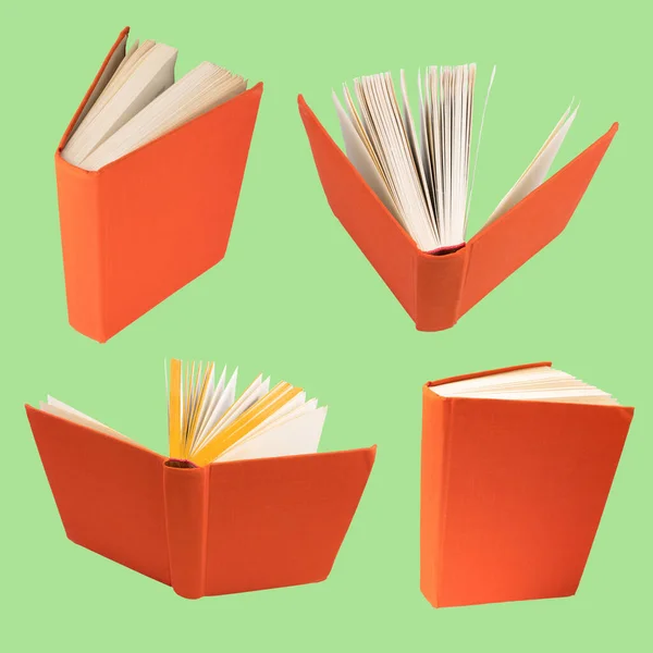 Συλλογή Διαφόρων Πορτοκαλί Βιβλίων Που Απομονώνονται Πράσινο Φόντο Κάθε Ένας — Φωτογραφία Αρχείου