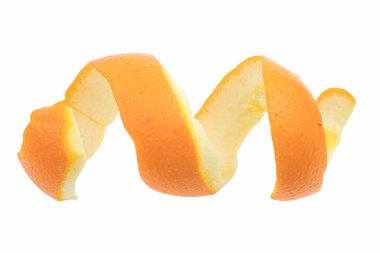 Beyaz arka planda tek portakal kabuğu. C vitamini, güzellik sağlığı cildi konsepti