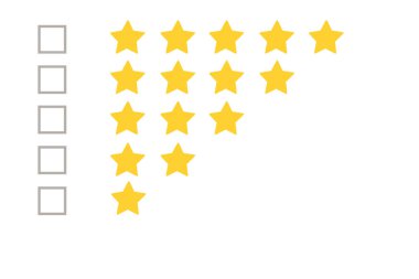 Altın, gri beş yıldız beyaz arka planda şekillenir. En iyi iş hizmetleri müşteri tecrübesi derecelendirme konsepti. Kutuları işaretle