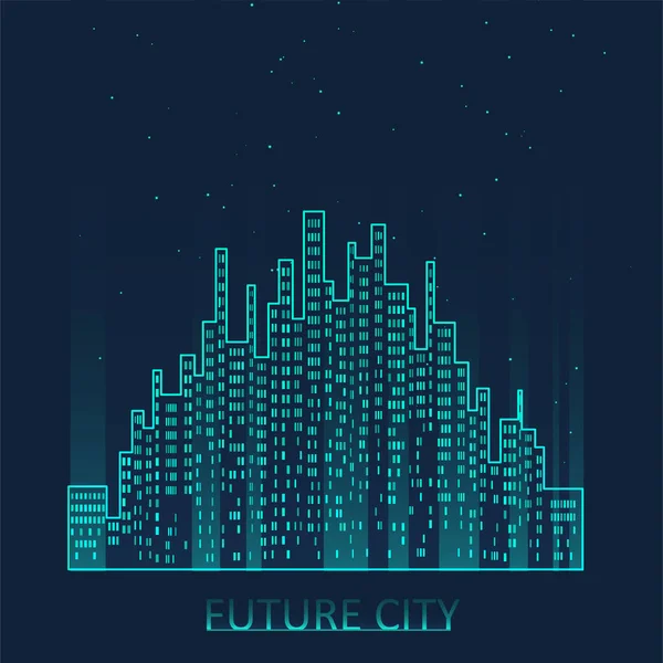 将来の都市スカイラインのイラスト あなたのデザインのためのグラフィックコンセプト リニアスタイル — ストックベクタ