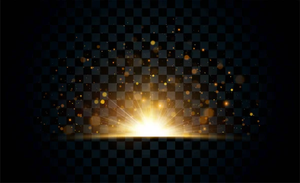 Золотые Блестящие Частицы Эффект Освещения Изолирован Прозрачном Фоне Графическая Концепция — стоковый вектор