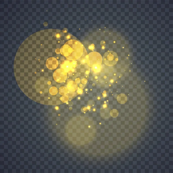 Gyllene Glödande Lampor Effekter Isolerad Transparent Bakgrund Abstrakt Magic Illustration — Stock vektor
