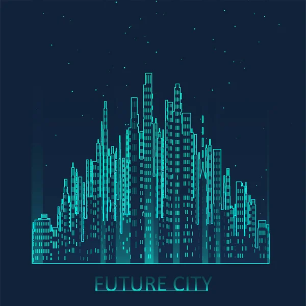 将来の都市スカイラインのイラスト あなたのデザインのためのグラフィックコンセプト リニアスタイル — ストックベクタ