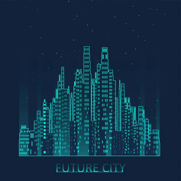 Toekomstige Stad Skyline Illustratie Grafisch Concept Voor Ontwerp Lineaire Stijl — Stockvector
