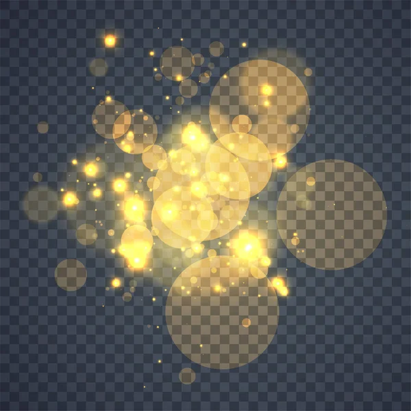 Gouden Gloeiend Licht Effecten Geïsoleerd Transparante Achtergrond Abstract Magie Illustratie — Stockvector