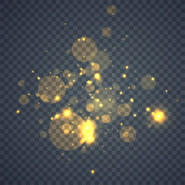 Zlaté Zářící Světla Účinky Izolované Průhledné Pozadí Abstraktní Kouzelné Ilustrace — Stockový vektor
