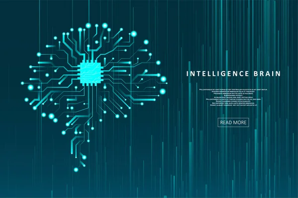 脳の人工知能イラスト 人工知能と機械学習の概念 概要仮想デジタルストリーム あなたのデザインのグラフィックコンセプト — ストックベクタ