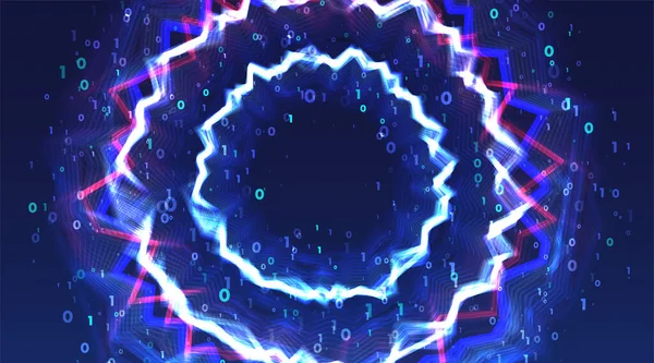 Абстрактный Виртуальный Цифровой Поток Поток Бинарного Кода Неоновая Светящаяся Волна — стоковый вектор