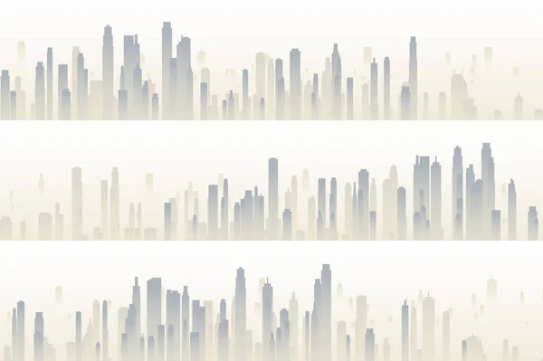 Set Horizontaal Gebouw Concept Ontwerp Met Wolkenkrabbers Voor Stedelijke Illustratie — Stockvector