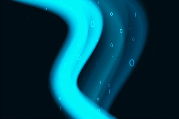 Abstrakter Virtueller Digitaler Strom Fließender Binärcode Und Blau Glühende Welle — Stockvektor
