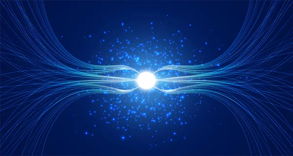 抽象的なインターネットラインは軽い粒子で流れる 光のほこりを照らす データ接続速度ライン 未来的なネットワーク表現 あなたのデザインのグラフィックコンセプト — ストックベクタ