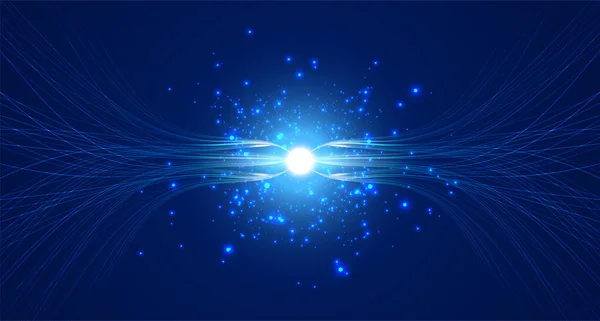Des Lignes Internet Abstraites Écoulent Avec Des Particules Lumineuses Poussière — Image vectorielle