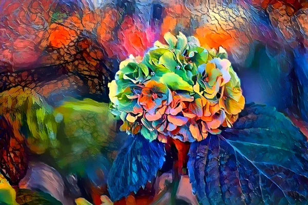 Arte Digital Dibujado Mano Brillante Ilustración Flores Hortensias Sobre Fondo — Foto de Stock