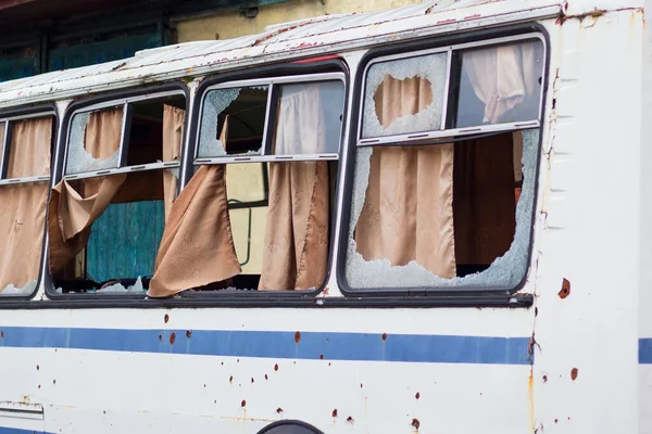 Ferestre Autobuz Rupte Bombardate Sparte Timpul Războiului Imagine de stoc