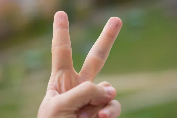 stock image Hand gesture two close up.