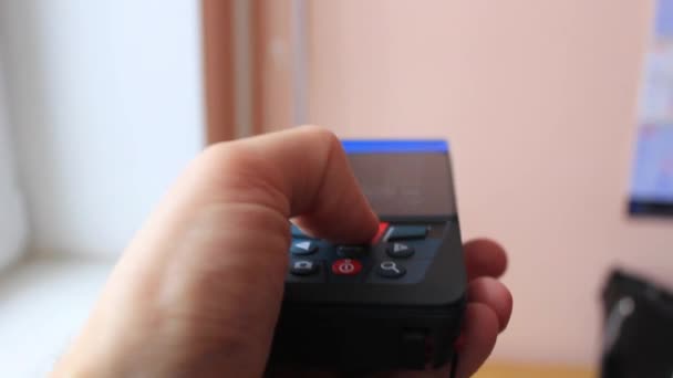 Mans Hand Digital Rangefinder Measures Distance — Stock video