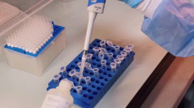 Laboratuvar teknisyeni DNA profil sıvısı örneği alıyor..