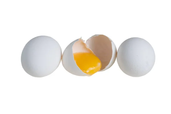 Яйца Яичный Желток Скорлупе Изолировать Белом Фоне — стоковое фото
