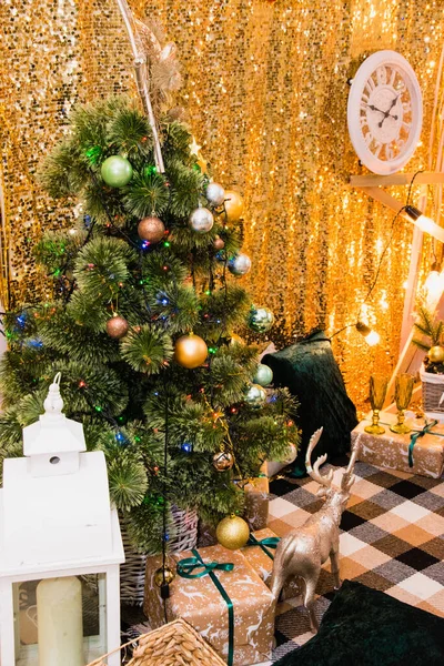 Christmas Photo Zone Christmas Tree Garland New Year Decor Gifts — Stock Photo, Image