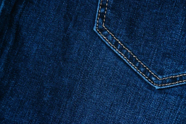 Blue Denim Stoff Nahaufnahme Denim Hintergrund Mit Kopierraum Gesäßtasche Der — Stockfoto