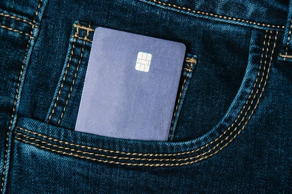 Bank Card Pocket Dark Blue Jeans Credit Shopping Concept — Stock Photo, Image