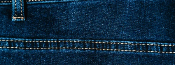 Fond Denim Élégant Format Bannière Jean Bleu Gros Plan — Photo